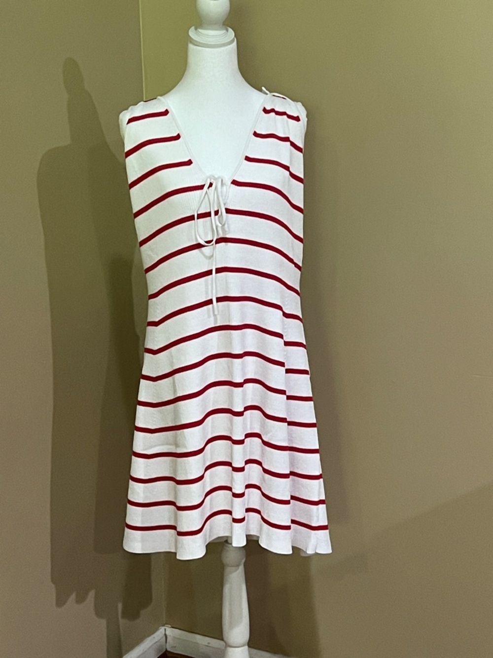 Halter Striped white & red Sweater dress